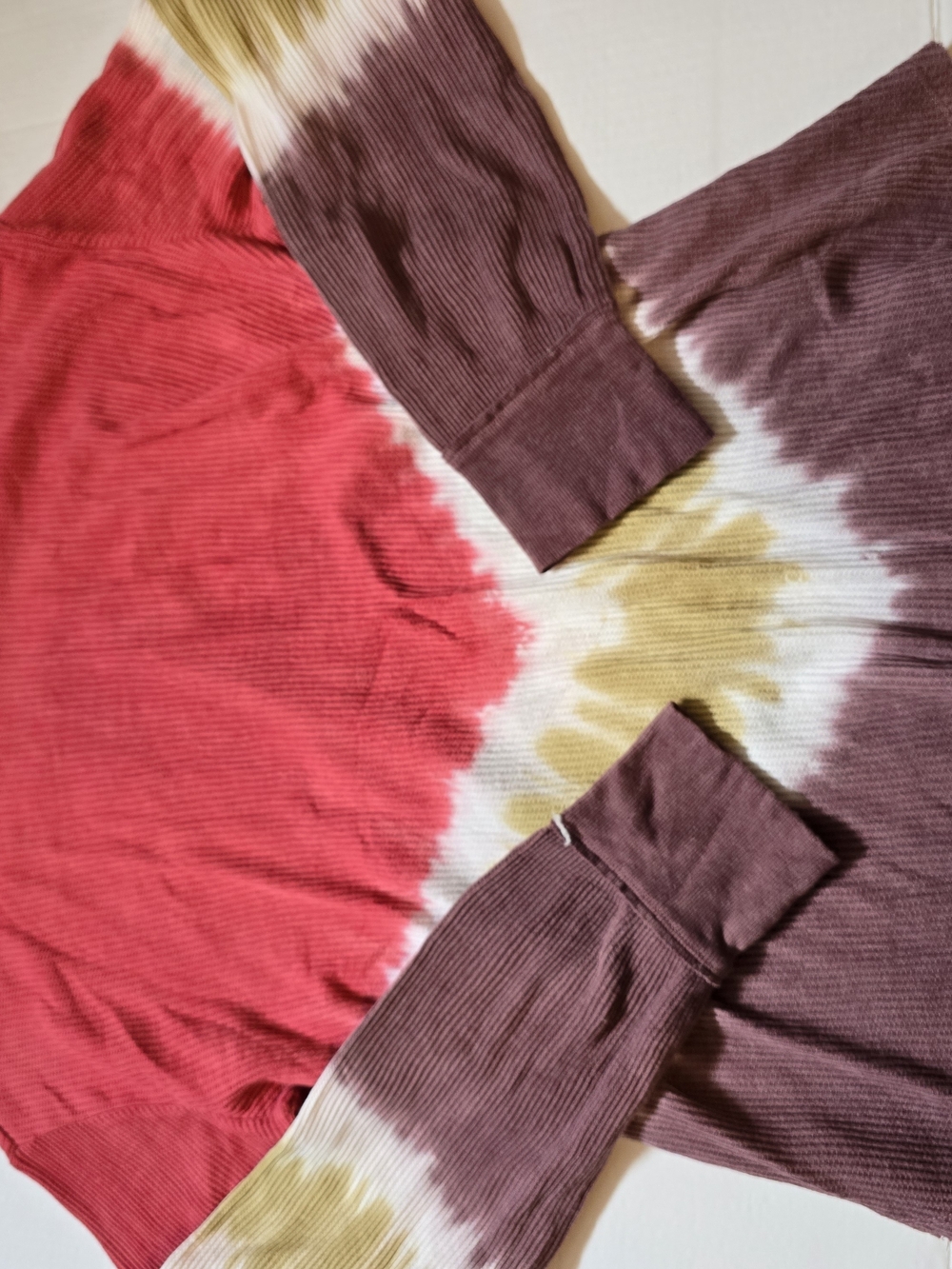 Terra & Sky Tie-Dye Ribbed Long Sleeve Top in Red, Purple & Yellow
